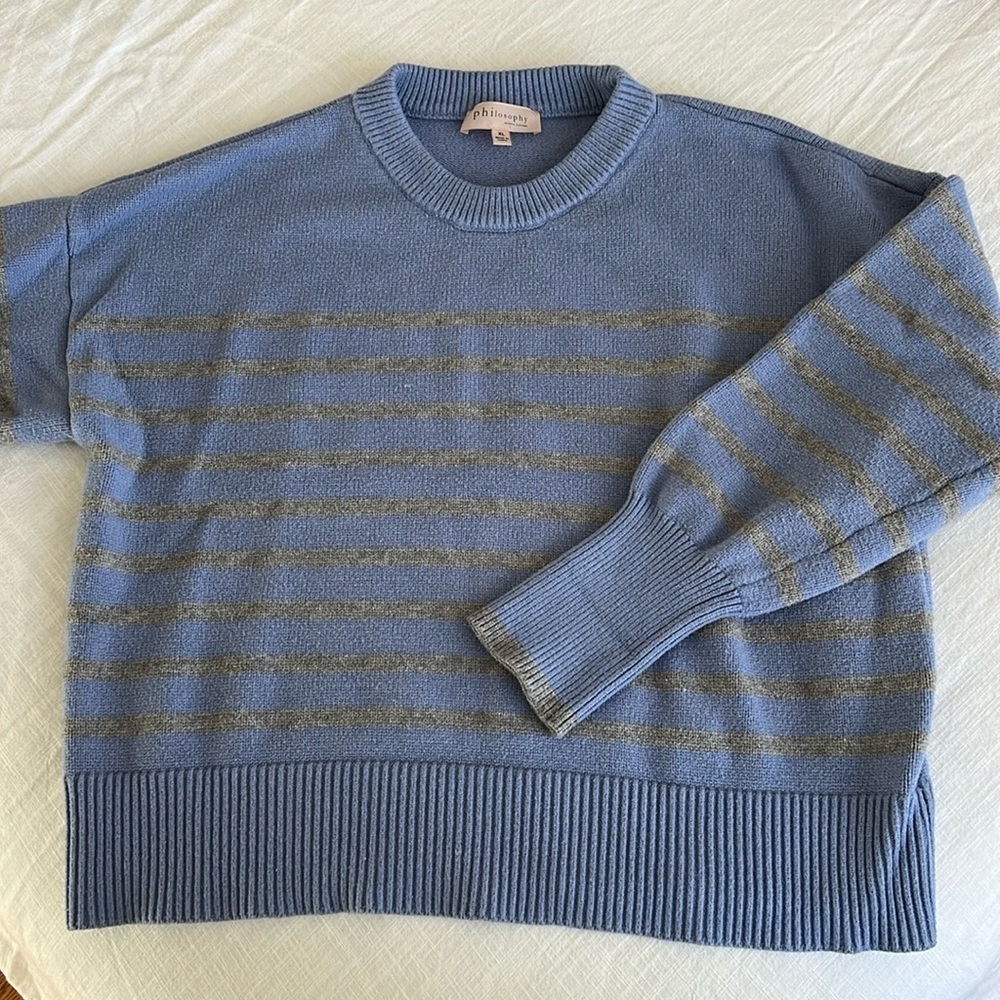 Philosophy Republic Clothing Striped Crewneck Sweater Blue Grey XL‎ RN 93178
